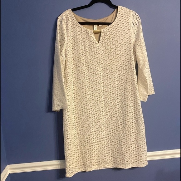 Tacera Womens Dress Large Eyelet Lace Shift Long Sleeve Knee Length Dress - Picture 3 of 10